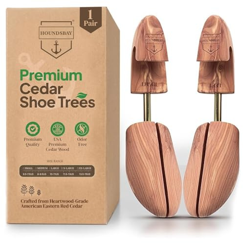 HOUNDSBAY Shoe Tree for Men, Wooden Shoe Stretcher Men, Cedar Shoe Trees for Men, Adjustable Shoe Trees for Sneakers or Boots