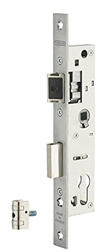 THIRARD - Boîtier de Serrure Encastrable à Cylindre pour Menuiserie Métallique - Axe 24 mm - Zingué - Bouts Carrés - Têtière Inox - Demi-Tour Réversible - Verrouillage Efficace - Gris
