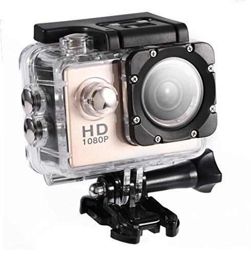 Topiky Action Camera 4K Waterproof 30m Outdoor Sports Video DV Camera 1080P Full HD LCD Mini Camcorder with 900mAh Rechargeable Batteries and Mounting Accessories Kits(Gold)