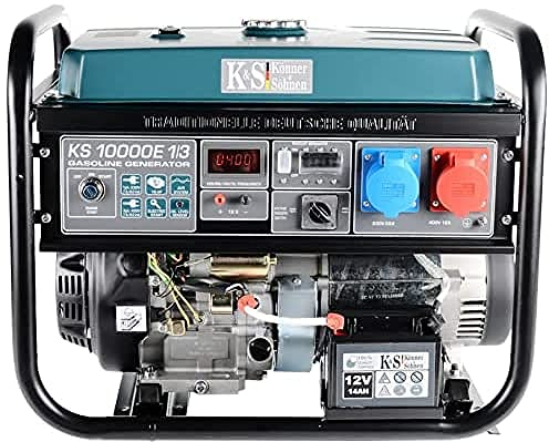 Groupe électrogène essence KS 10000E-1/3, système de commutation de phase (VTS), puissance maximale 8000 W, démarrage manuel/électrique, 1x16A (400V), 1x32A (230V), moteur EURO-V, AVR, écran LED.