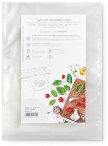 Magic Vac, 50 Sacchetti Sottovuoto 25x35, Ideali per Congelatore, Frigorifero, Scongelamento in Microonde, Bollitura, Cottura Sottovuoto in Forno o A Vapore, Senza Etichetta, Certificati Made in Italy