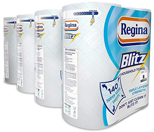 Regina Blitz 3 Ply Kitchen Towel Rolls Jumbo Household Towel 70 Sheets Per Roll(Pack of 8 Rolls)