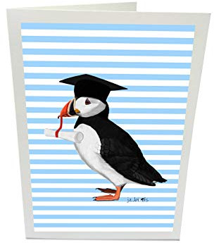 Glückwunschkarte Schulabschluss Abitur Bachelor Blau/Rosa Farbe Personalisierbar Papageitaucher Vogelmotiv