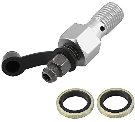 Motorrad Bremse Banjo Hohlschrauben, Fydun M10x1.25mm Motorrad Hauptbremszylinder Bremssattel Entlüftungsschraube Nippel Hohlschraube + Staubkappe with Unterlegscheiben (Silber)