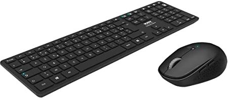 Port Connect Pack de Bureau Professionnel sans Fil Clavier 109 Touches avec indicateurs LED + Souris 5 Boutons 1600 dpi Bluetooth USB-a & USB-c Noir