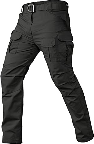 CARWORNIC Gear Men's Tactical Cargo Pants Waterpoof Lightweight Rip Stop EDC Military Combat Trousers (32W x 32L, Black-2)
