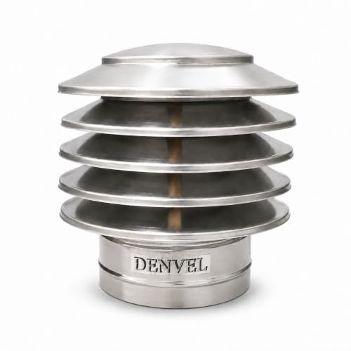 Denvel® – Sombrerete para Chimenea de Acero Inoxidable 250 mm – Diseño Lamelar Anti Retorno de Humo, Cubierta de Chimenea, Extractor de Humos, Sombrero para Conductos de Humos y Ventilación