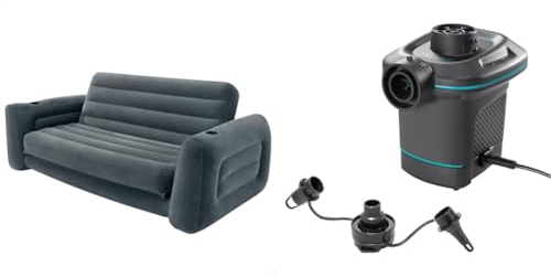 Intex Schlafcouch 66552, Hellgrau, Größe 203 x 231 x 66 cm & Volt Quick-Fill Ac Electric Pump 68605 Schwarz