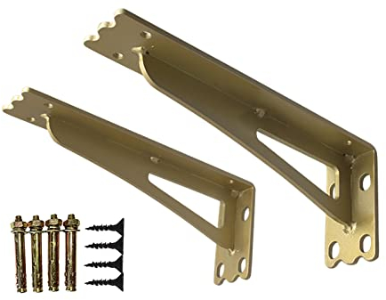 2 Stück Dekorative Schwerlast Regalträger, Versteckte Regalhalterungen, Wand Montiert Regal,Tragfähigkeit 300 kg,für Küche Badezimmer Schlafzimmer Garage Dekorativ (45cm/17.7in,Gold)