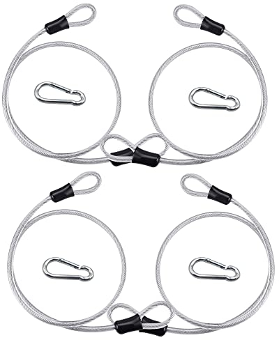 4 Stück Drahtseil Sicherheitskabelschloss Stahlseil mit Ösen Sicherheit Edelstahl Sicherheitskabel Diebstahlsicherung Seil mit Karabiner für Gartenmöbel, Fahrrad. (0.8m x 3mm)