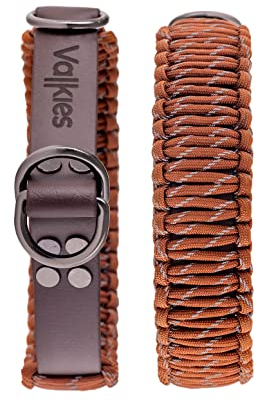 VALKIES Reflect | Veganes Hunde-Halsband mit Zugstopp aus dunkelbrauner Biothane® und kunstvoll geknüpftem, rostfarbenem Paracord-Seil (XS (max. Kopfumfang 31 cm))
