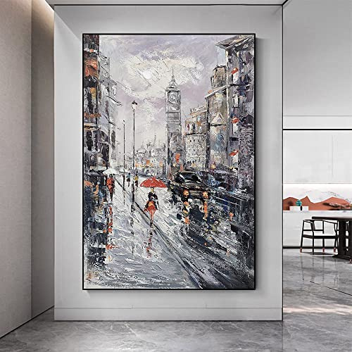 Ölbilder Auf Leinwand Handgemalt,Moderne Abstrakte Wandkunst Paris City Ölgemälde, 100 % Handgemaltes, Rahmenloses, Strukturiertes Kunstwerk, Zum Aufhängen Für Wohnzimmer, Schlafzimmer, Heimdeko