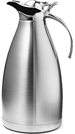 Forgast Caraffa Termica Professionale in Acciaio Inox, 2 Litro, Thermos Caraffa Elegante con Coperchio a Pressione per Bevande Calde e Fredde Caffè Tè, per Ristorante Catering Mense Hotel Buffet