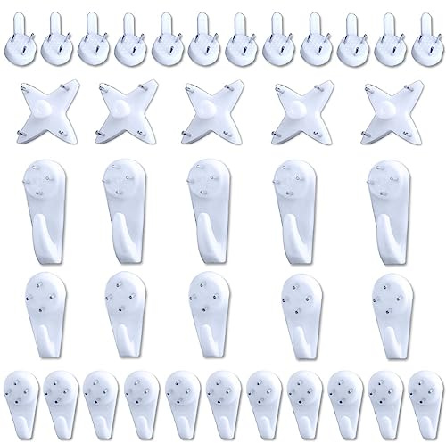 Dtoterul Spurenlose Wandhaken 50 Stück Bilderhaken Wandhaken Weiß Spurenlos Wandhaken-Set Wandbild Hakenrahmen Ohne Bohren Bildaufhänger Nägel Bilder Aufhängen für Bilder Photo Frame Hanging White