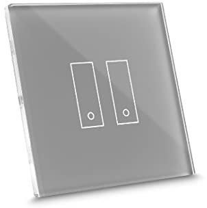 iotty E2 PLUS, Interrupteur connecté pour lumières et portails, compatible Google/Alexa/Siri/IFTTT, applis IOS/Android, plaque tactile, verre rétroéclairée, capteurs de température/luminosité, gris