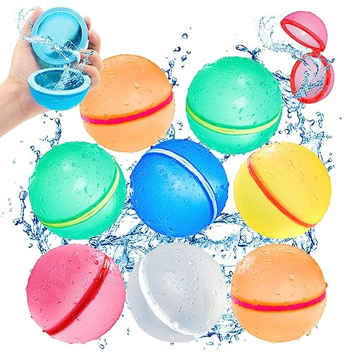 Tosekry Wiederverwendbare Wasserbomben Pool Spielzeug für Kinder Erwachsene, Eine Sekunde Schnellfüller Wasserbomben Selbstschließend Wasserball Spielzeug Garten Spielzeug Kinder Draußen (8 Stück)