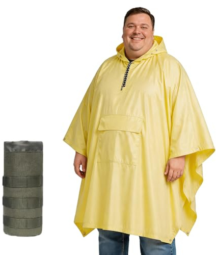 Urby Plus Size Adult Rain Poncho with Hood, Poncho Para Lluvia, Tactical Ponchos Adult For Camping, Hiking, Travel, Outdoors, Yellow, Large-XX-Large