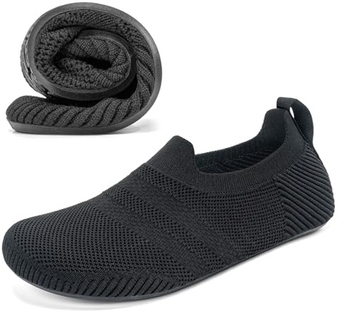 KOWAYI Tofflor herr husstrumpor dam lätta stängda stugskor ventilerande tofflor mysiga tofflor unisex barfotaskor, 1321 svart, 39 EU