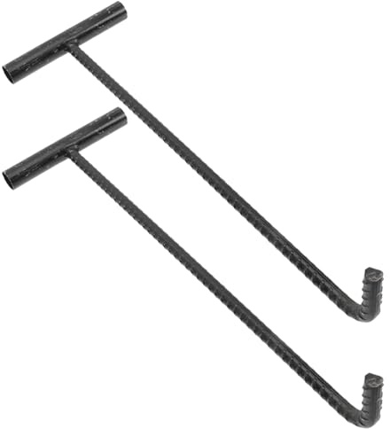 Wensmy 2Pcs Manhole Cover Lifting Hooks Drain Grate Lifter Pull Hook Heavy Duty Non Slip Manhole Cover Lifter Storm Drain Cover Hook 44cm