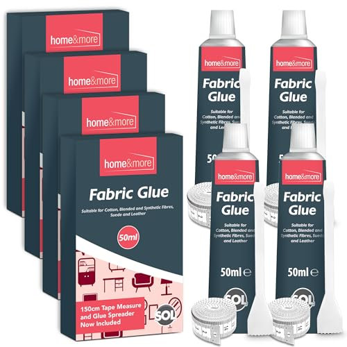 SOL 4pk x 50ml Fabric Glue Strong with Spreader & Tape Measure - Scout Badge Adhesive for Crafts, Upholstery, Material, Textile, Felt or Wool - Waterproof, Flexible, Fast Drying, Durable Bond