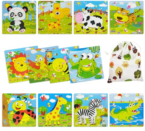 12 Stück Holzpuzzle Kinder Puzzle ab 2 Jahre Holzpuzzle ab 2 Kinderpuzzle ab 2 3 Jahre Wird mit Einer Aufbewahrungstasche geliefert Kindertag Geschenk für Kleinekinder Jungen Mädchen