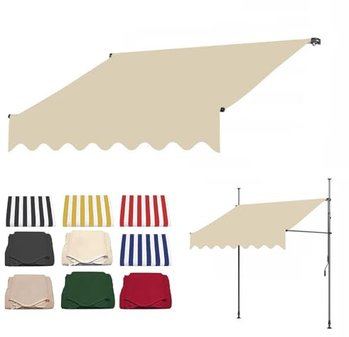 Wasserabweisender Ersatzstoff für Klemmmarkise, Einziehbare Terrassen Klemm Markise mit PU-Beschichtetem Polyestergewebe (Ohne Rahmen)(Color:Beige,Size:138/350cm)