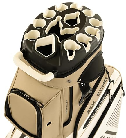 ASK ECHO T-Lock Golf Cart Bag with 14 Way Organizer Divider Top, Premium Cart Bag with Handles and Rain Cover, for Men (Toasted Almond)