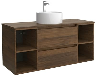 Salgar Mueble de Baño Bequia 120cm + Coqueta 2 Huecos Centrado + Encimera + Lavabo posar| Nogal |120x45x56
