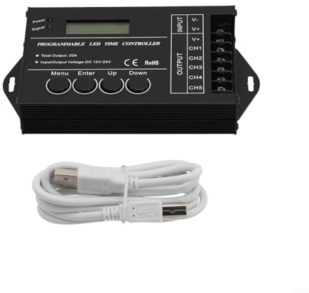 Alanmoship TC420 - Controlador de tiempo programable con pantalla LED RGB, temporizador programable, 1-5 canales DC12-24V, temporizadores para publicidad de caja de luz, iluminación comercial