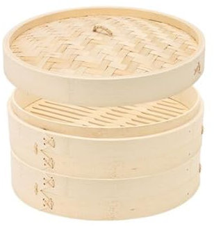EdirFtra 2-ply bamboo steamer, steamer with lid, bamboo steamer for rice, dim sum, vegetables and meat, 30cm
