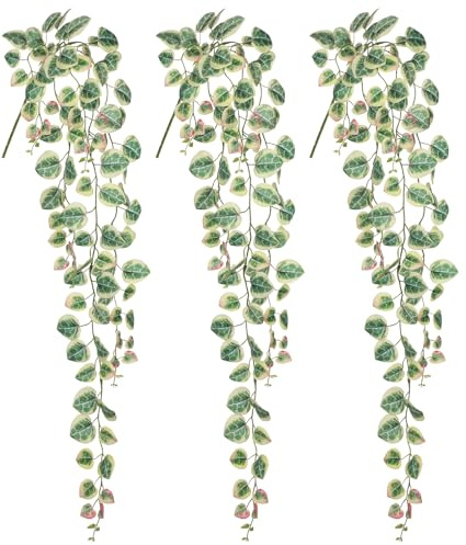 Arborus 3pcs Artificial Trailing Plants 39.3 String of Hearts Plant Fake Hanging Plants Indoor Faux Trailing Plant Stems Realistic Artificial Greenery for Bathroom Shelf Office Wall Home Decor