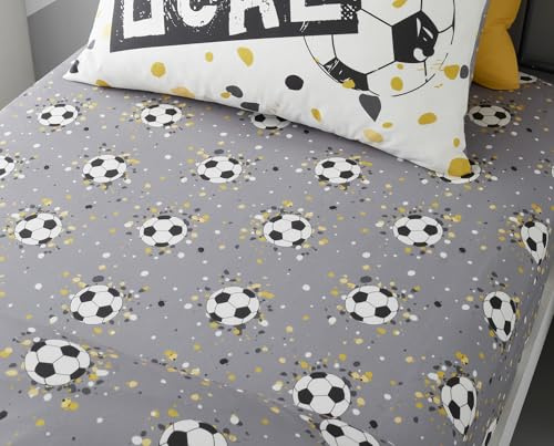 Bedlam - football Grey sheet - Single Fitted Sheet (190 x 90 x 25cm) - Football Bedroom Accessories