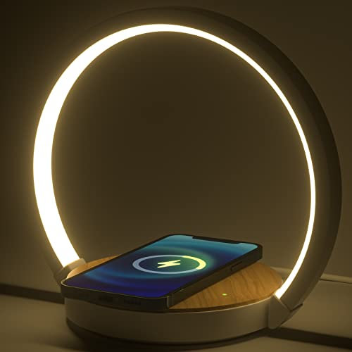 VOSFEEL Lampe de Chevet Chargeur sans Fil Lampe de Nuit avec Chargeur Induction Veilleuse Tactile LED 3 Intensité Variable avec Lumière Douce, Angle d’éclairage de 180° Pour Chambre, Salle D'étude