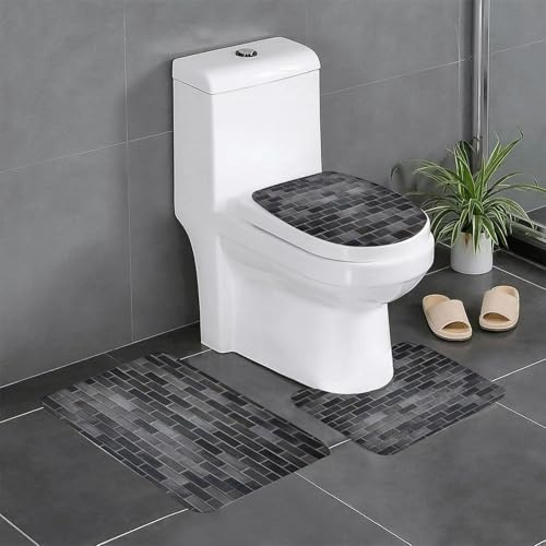 KGDHY Set di 3 tappetini da bagno,antiscivolo,lavabili,morbido e assorbente,tappeto da bagno,tappetino da doccia,Grigio e bianco, piastrelle moderne per pareti in mattoni, urbanistica, architettura,