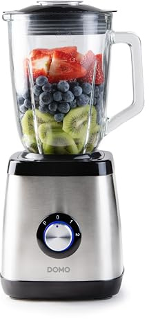 DOMO DO1133BL Standmixer Edelstahl - Geeignet zum Mixen, Blenden, Zerkleinern und Eis crushen - Pulsfunktion - Glaskrug und Deckel spülmaschinengeeignet - 1,5L - 1000W