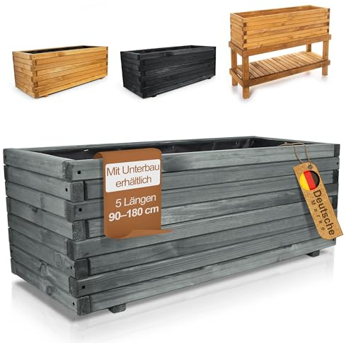 BooGardi Pflanzkübel groß außen & innen mit Vlies · Pflanzkasten rechteckig in 10 Größen · 120 cm lang anthrazit · Hochbeet Holz für Garten, Balkon & Terrasse · Blumenkasten XXL