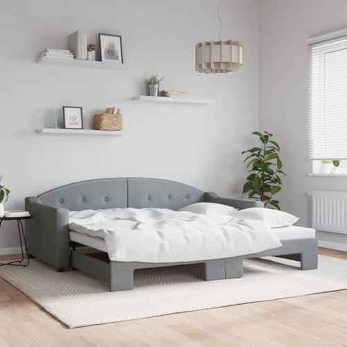 LAPOOH Tagesbett Ausziehbar Hellgrau 90x190 cm Stoff, Schlafsofa, Daybed, Bettsofa, Sofa Bed, Sofabett, Schlafcouch, Jugendbett, Bettgestell, Bettcouch - 3197540