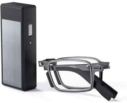 Hubeye Gafas de lectura plegables de metal para hombres y mujeres con bisagras de resorte Anteojos de lectura anti luz azul con estuche de metal portátil 2.00