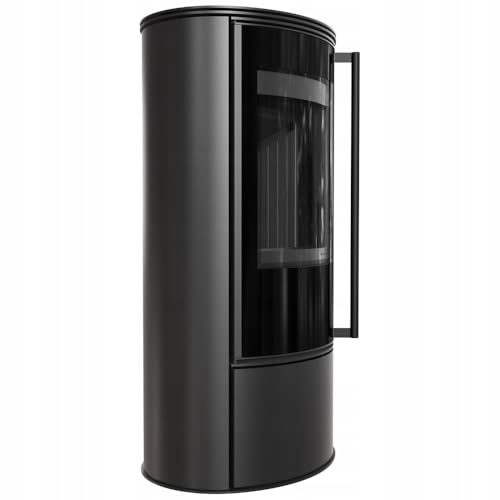 KRATKI Kaminofen aus Stahl Holzofen ERIK 5,5kW Panorama Ø150 BImSchV 2 | Freistehend aus Stahl, schwarz, 80,5% Wirkungsgrad, raumluftunabhängig, Ecodesign, EEK A, Flamme Verte 7, Glasfront