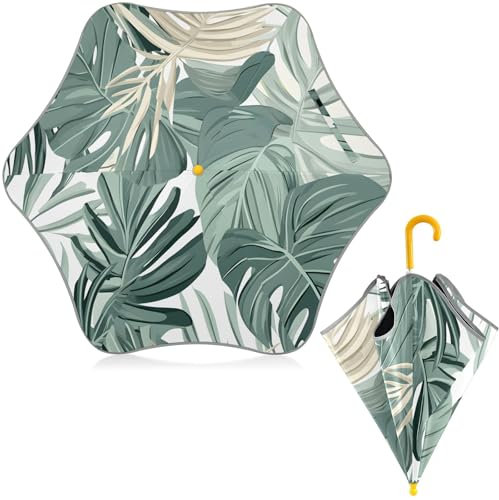 Monstera Deliciosa Pattern Kid Umbrella UV Protection Windproof Stick Umbrella with Curved Handle for Girls Boys