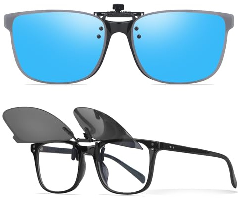 Nlieanuc Clip Occhiali da Sole Polarizzati - Flip Up Lenti da Sole per Occhiali da Vista Sovraocchiali Uomo Donna Protezione UV400