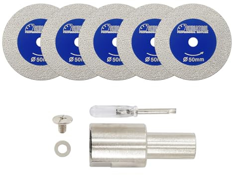 SHDIATOOL Mini Glasses Cutting Disc 40MM with M14 Flange and Screwdriver, 1mm Ultra-Thin Diamond Cutting Blade Wheel for Cutting Glass, Jade, Crystal, Ceramics and etc, 5Pcs