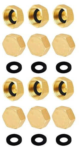 Lot de 6/8/12 capuchons d'extrémité de tuyau d'arrosage robustes en laiton de 1,9 cm - Bouchons de robinet femelle pour étanchéité étanche - Bouchons de tuyau faciles à installer