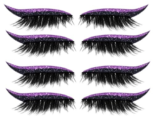 Falsche Wimpern – 4 Paar Klebestreifen für die Augen, mit Glitzer für den täglichen Gebrauch, Reisen, Make-up