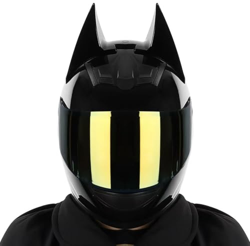ZLHYQA Casque de Moto Sport Bat, homologué ECE, intégral, Oreilles de Chat, pour Dirt Racing, avec visière antibuée Rabattable, pour Adultes, Hommes et Femmes, VTT, BMX, cyclomoteur, chop