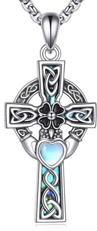DAYLINLOVE Keltisches Kreuz Kette 925er Sterling Silber Vierblättriges Kleeblatt Claddagh Anhänger Kette Keltisch Irisch Schmuckgeschenke für Damen Männer