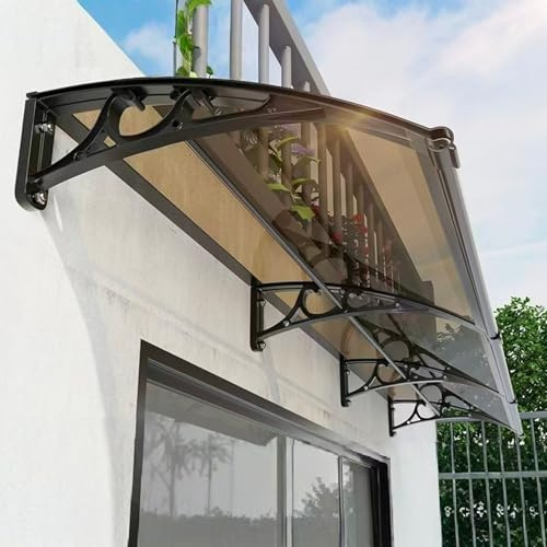 Marquise Solaire Abri Banne Entrée Protection,Toit Marquise en Polycarbonate et Cadre en Aluminium,Auvent de Porte d'Entrée Contre Pluie Neige UV,Toit de Porte pour Garage (60x320cm/24 x126)