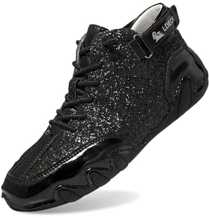 Sneakers da uomo con brillantini, scarpe da ginnastica basse, traspiranti, con strass, con paillettes, scarpe da corsa, scarpe da sposa, Nero , 42 EU