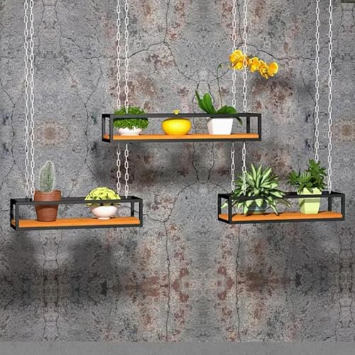 Floating Shelf - Metal Ceiling Mounted Storage for Plants and Wine - Industrial Hanging Stand for Kitchen, Cafe, and Garden