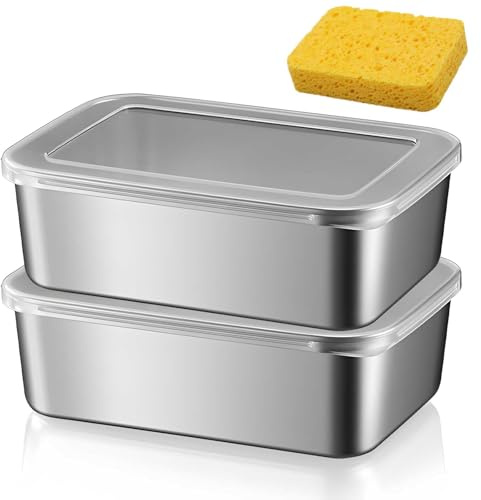 wiksite Loaf Tin Set of 2, Stainless Steel Baking Tray Brownie Tin Bake Sheet Pans, Mini Bread Tins for Baking Banana, Bread, Lasagna, Cake, Cooking, Oven & Dishwasher Safe -1100ml - 18.2x12.9x5.9cm